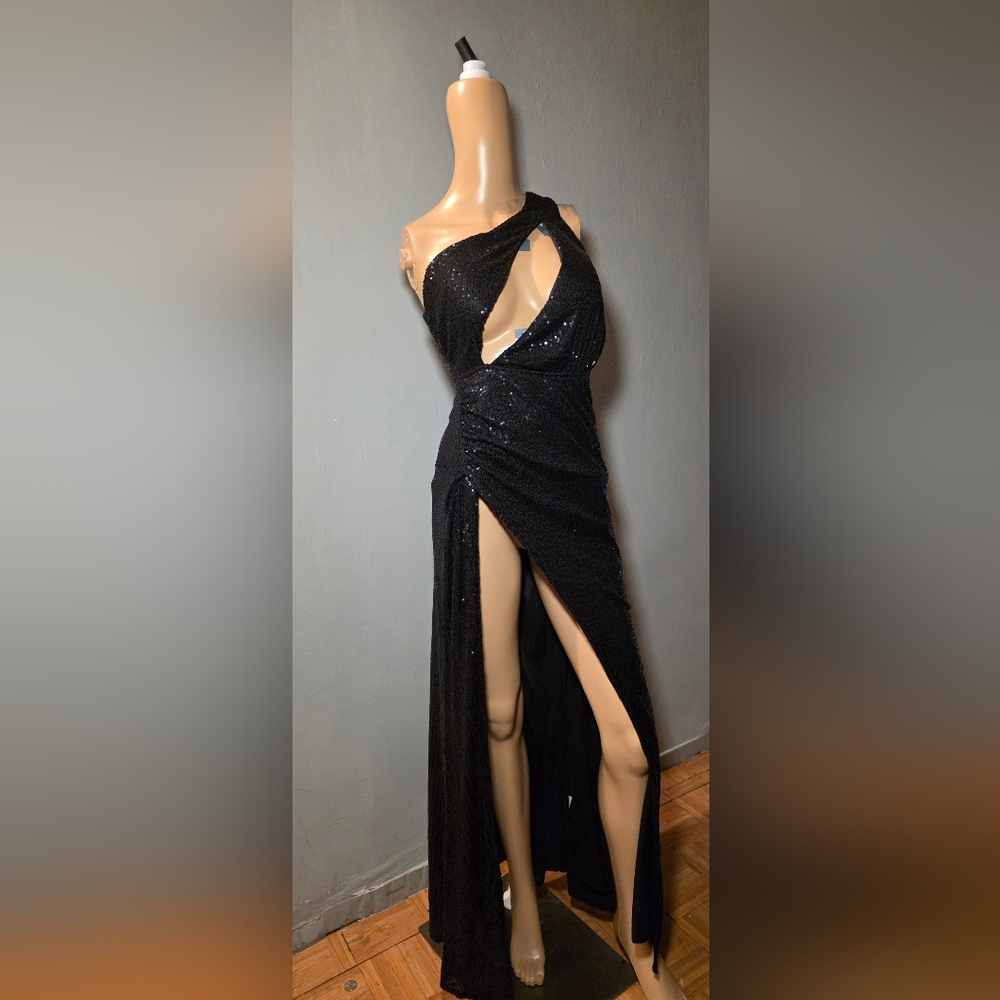 Black Sequin Cutout Gown